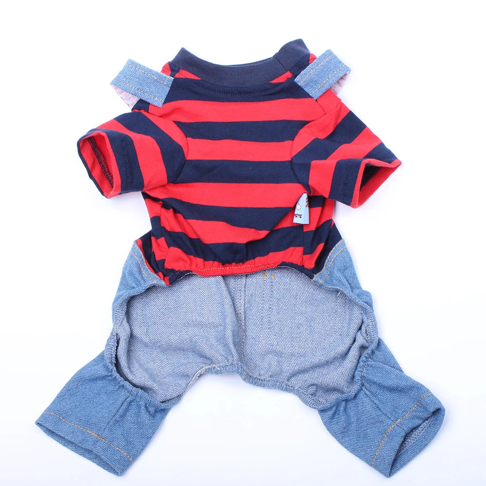 Pet Jumpsuit Overalls Denim & Striped - JoySkyProducts