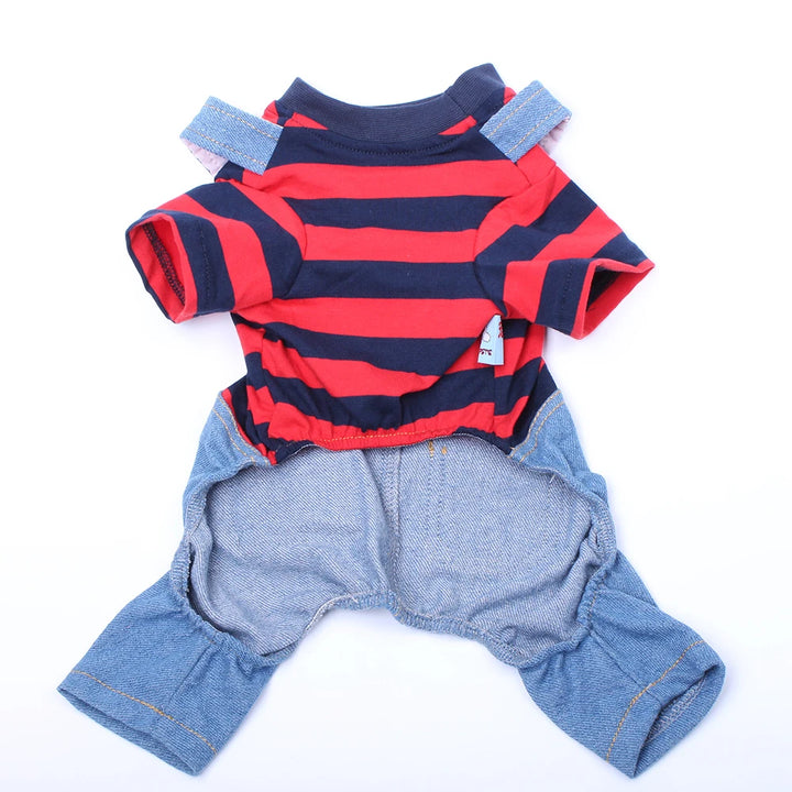 Pet Jumpsuit Overalls Denim & Striped - JoySkyProducts