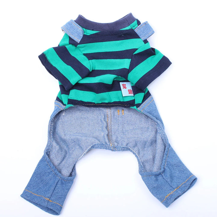 Pet Jumpsuit Overalls Denim & Striped - JoySkyProducts