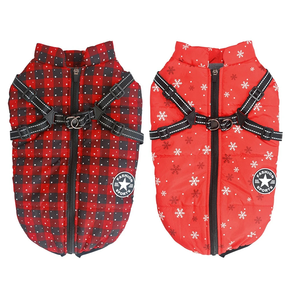 Winter Pet Dog Jacket With Harness Warm Dog Clothes For Small Medium Dogs Coats Waterproof Pet Coat Puppy French Bulldog Outfits