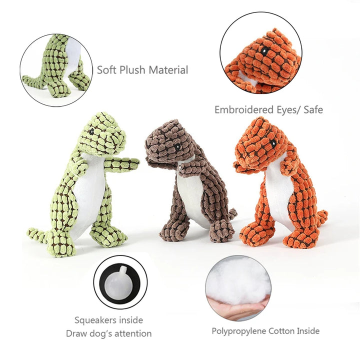 Plush Dinosaur Shaped Interactive Squeaky Pet Toy - JoySkyProducts