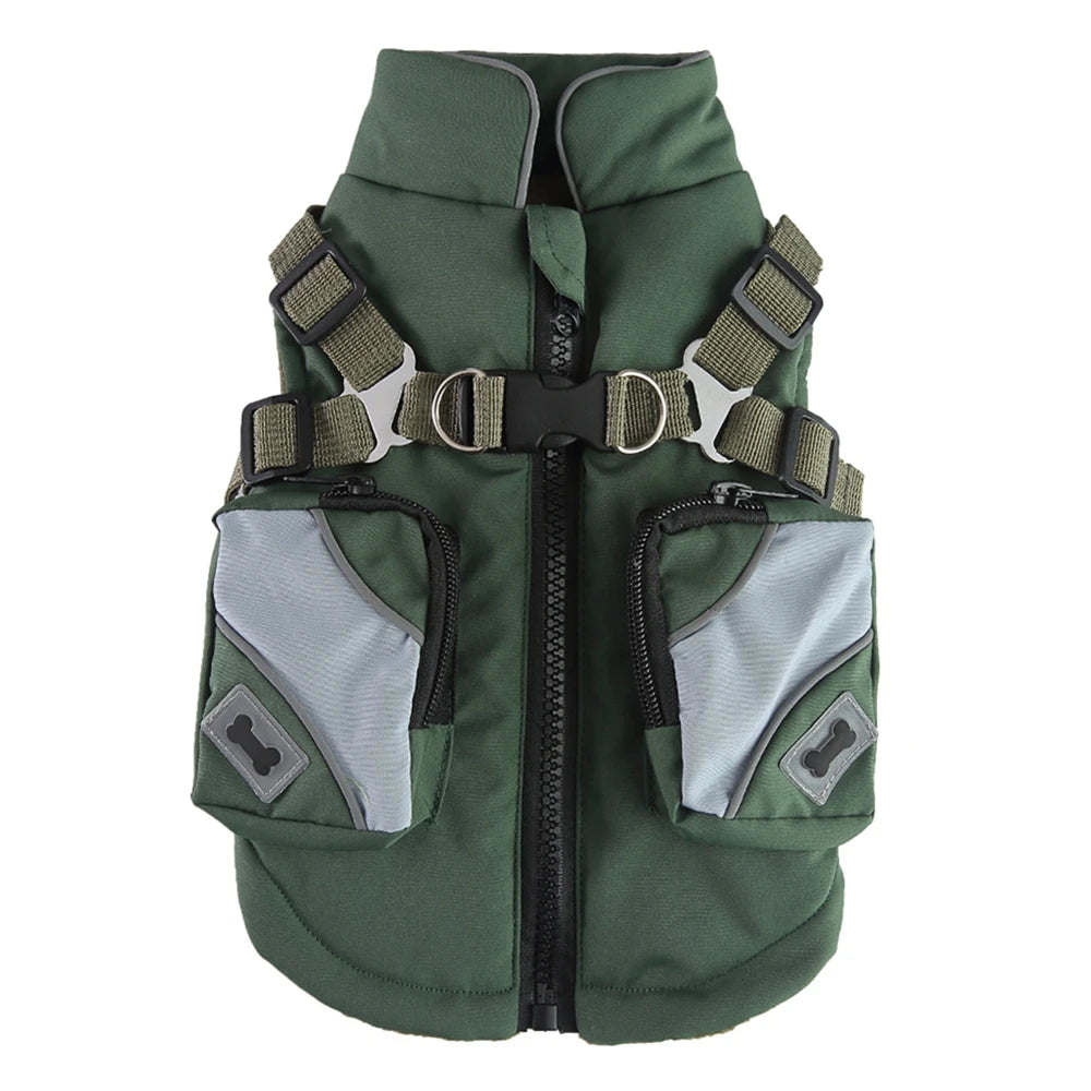 Winter Pet Dog Jacket With Harness Warm Dog Clothes For Small Medium Dogs Coats Waterproof Pet Coat Puppy French Bulldog Outfits