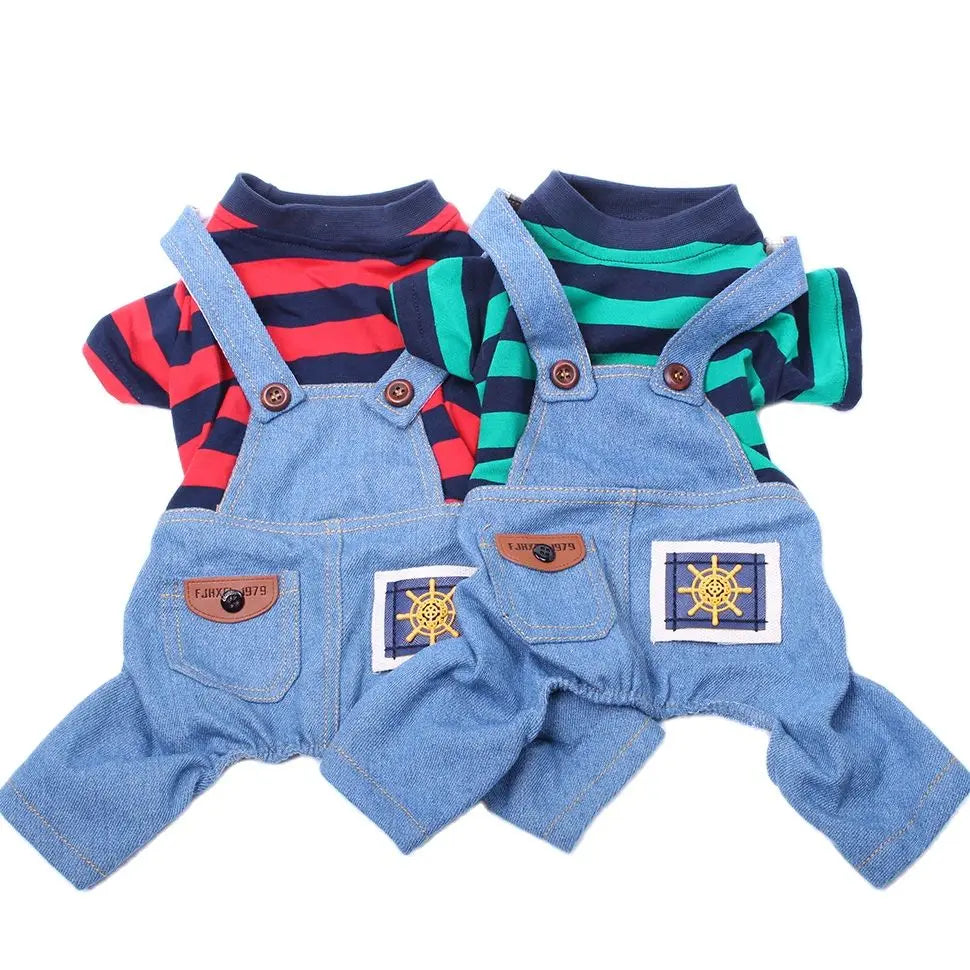 Pet Jumpsuit Overalls Denim & Striped - JoySkyProducts