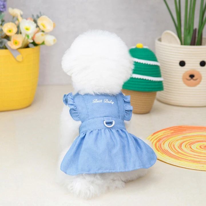 Small Dog Dress With D-Ring Denim Skirt Soft Tractable Jean - JoySkyProducts