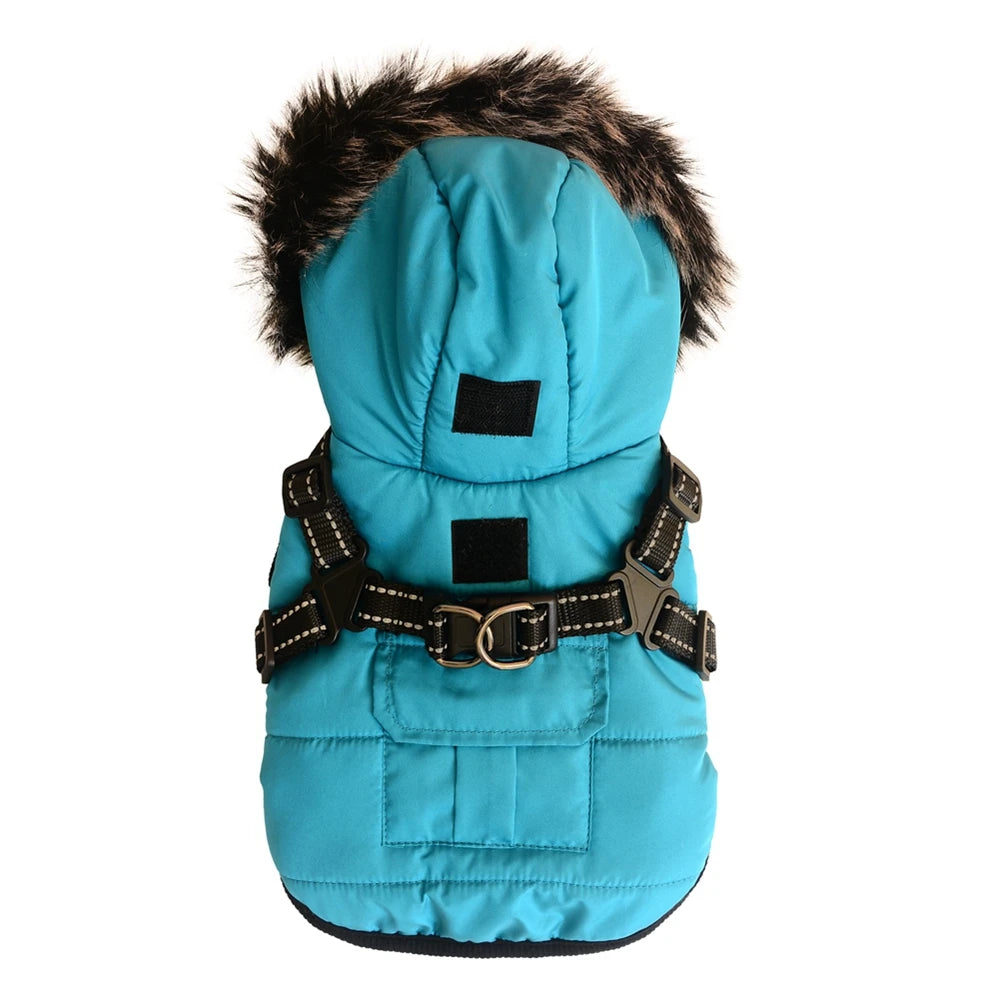 Winter Pet Dog Jacket With Harness Warm Dog Clothes For Small Medium Dogs Coats Waterproof Pet Coat Puppy French Bulldog Outfits