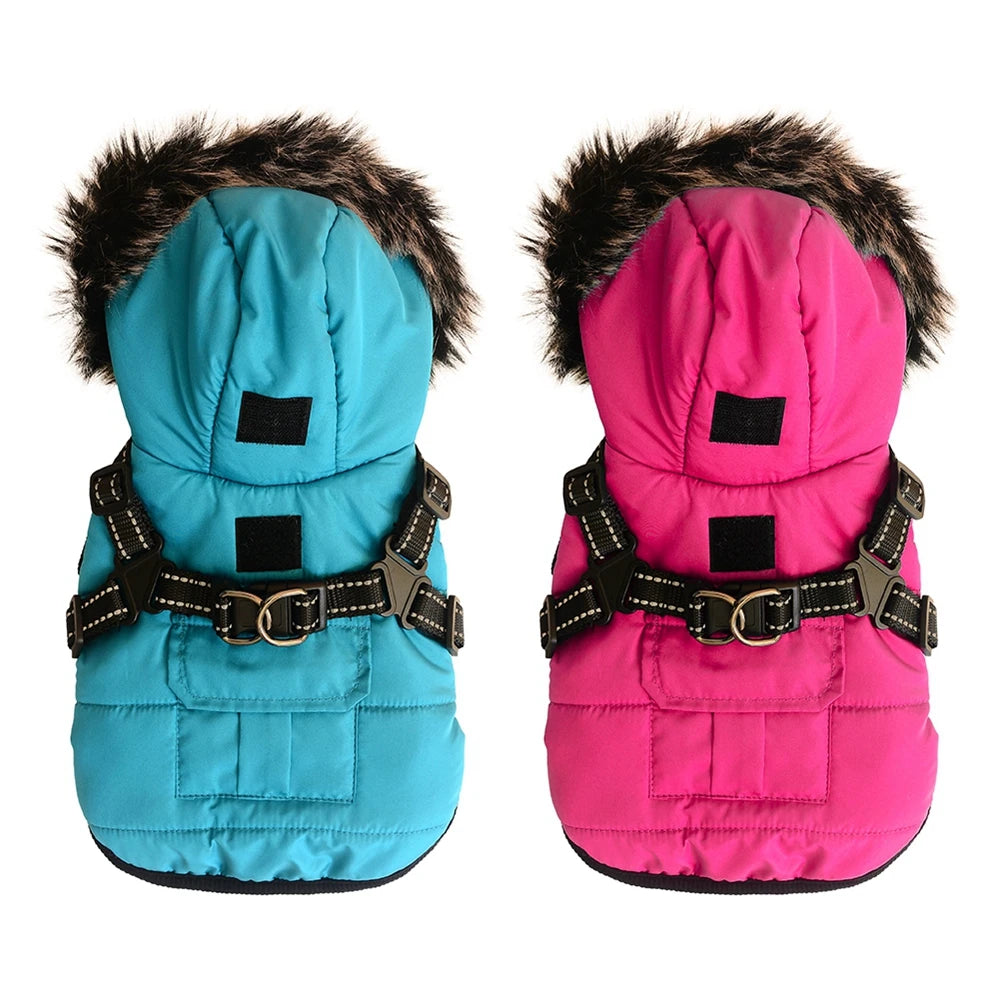 Winter Pet Dog Jacket With Harness Warm Dog Clothes For Small Medium Dogs Coats Waterproof Pet Coat Puppy French Bulldog Outfits