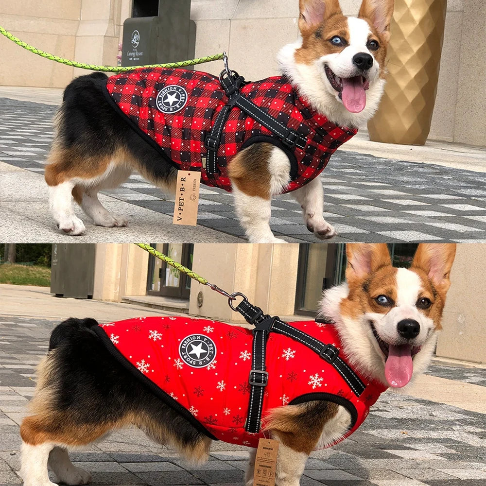 Winter Pet Dog Jacket With Harness Warm Dog Clothes For Small Medium Dogs Coats Waterproof Pet Coat Puppy French Bulldog Outfits