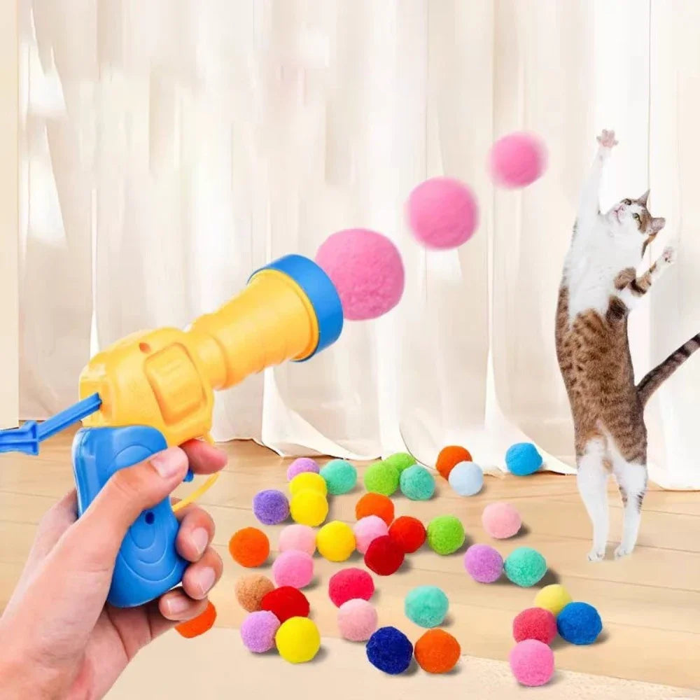 Interactive Cat Toy Plush Ball Launcher Toy for Cat Mini Shooting Games Props Kitten Chase Stretch Plush Ball Toys Pet Supplies