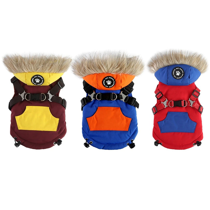 Winter Pet Dog Jacket With Harness Warm Dog Clothes For Small Medium Dogs Coats Waterproof Pet Coat Puppy French Bulldog Outfits