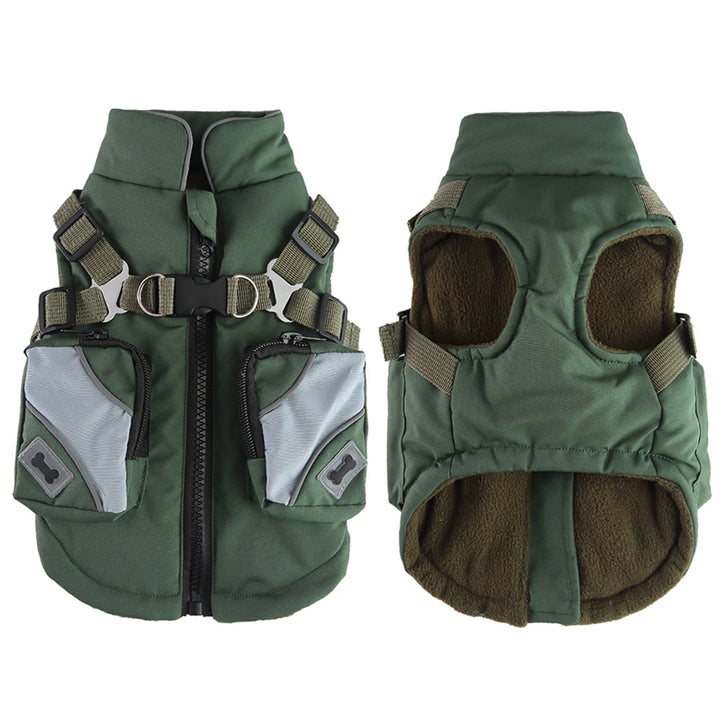 Winter Pet Dog Jacket With Harness Warm Dog Clothes For Small Medium Dogs Coats Waterproof Pet Coat Puppy French Bulldog Outfits