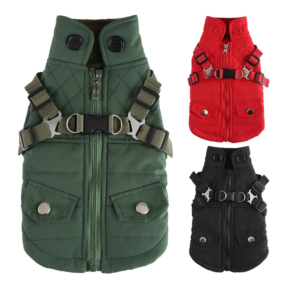 Winter Pet Dog Jacket With Harness Warm Dog Clothes For Small Medium Dogs Coats Waterproof Pet Coat Puppy French Bulldog Outfits
