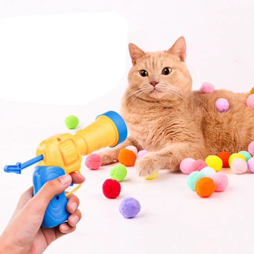 Interactive Cat Toy Plush Ball Launcher Toy for Cat Mini Shooting Games Props Kitten Chase Stretch Plush Ball Toys Pet Supplies