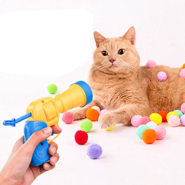 Interactive Cat Toy Plush Ball Launcher Toy for Cat Mini Shooting Games Props Kitten Chase Stretch Plush Ball Toys Pet Supplies