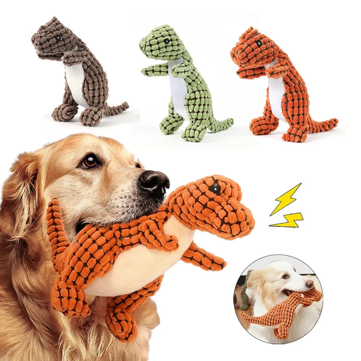 Plush Dinosaur Shaped Interactive Squeaky Pet Toy - JoySkyProducts