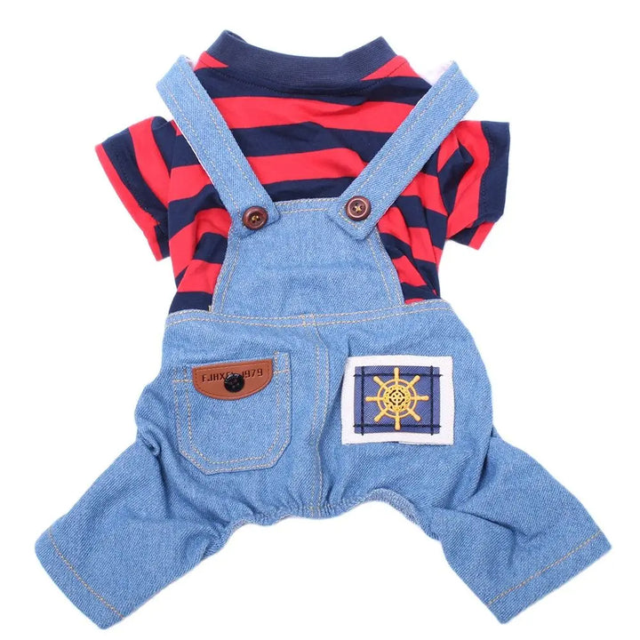 Pet Jumpsuit Overalls Denim & Striped - JoySkyProducts