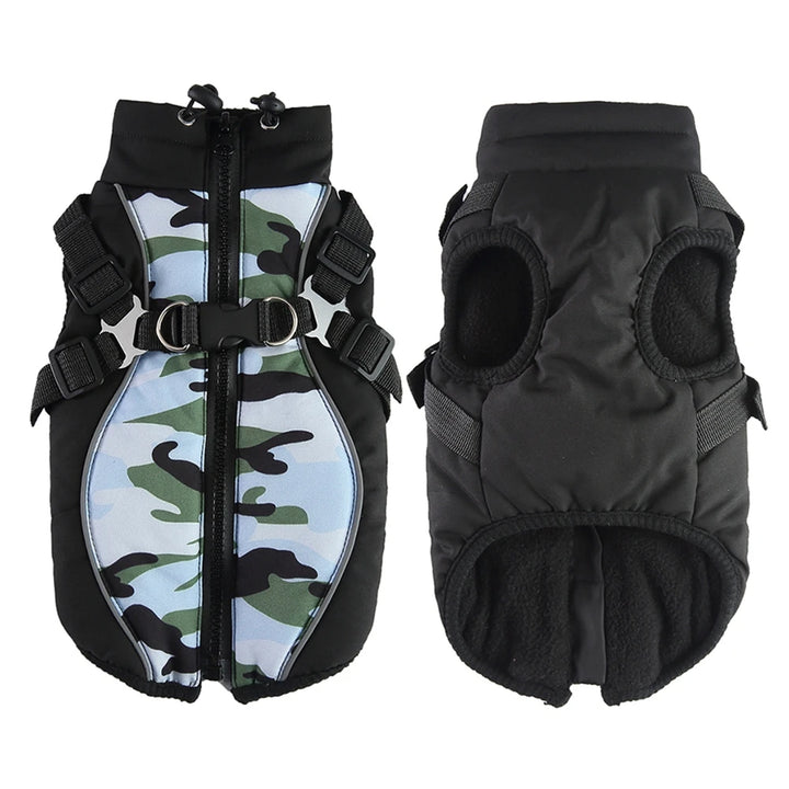 Winter Pet Dog Jacket With Harness Warm Dog Clothes For Small Medium Dogs Coats Waterproof Pet Coat Puppy French Bulldog Outfits