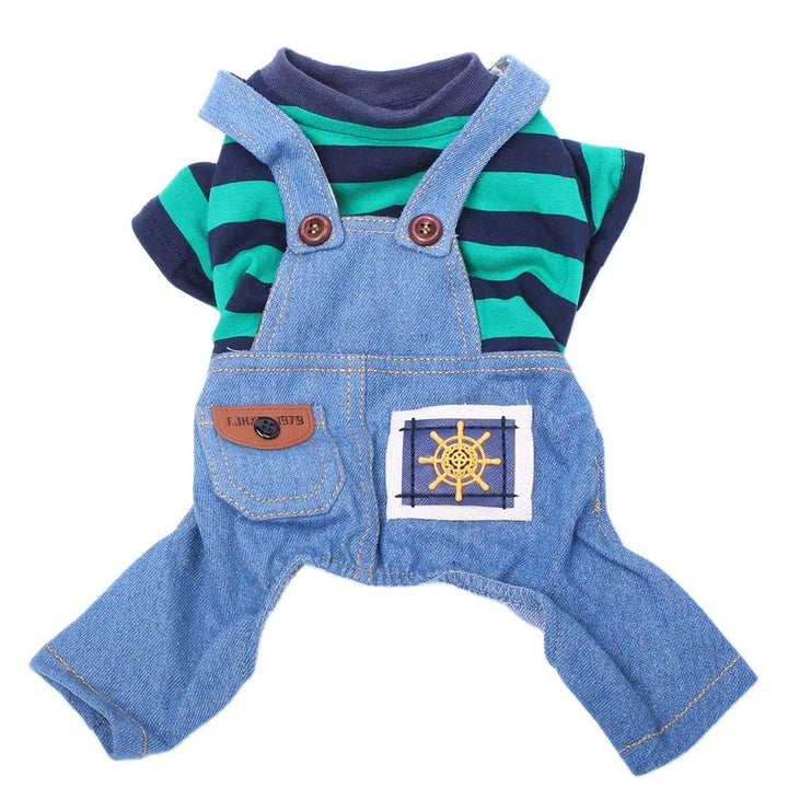 Pet Jumpsuit Overalls Denim & Striped - JoySkyProducts