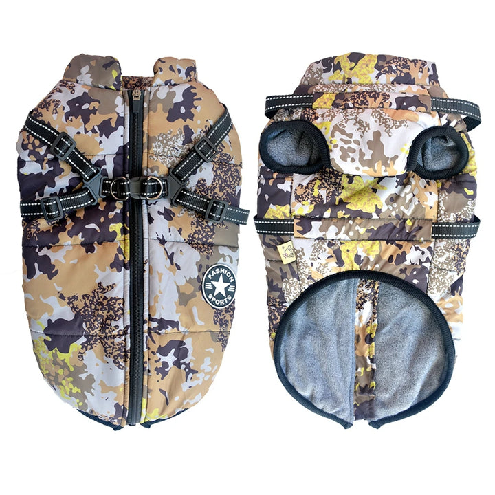 Winter Pet Dog Jacket With Harness Warm Dog Clothes For Small Medium Dogs Coats Waterproof Pet Coat Puppy French Bulldog Outfits