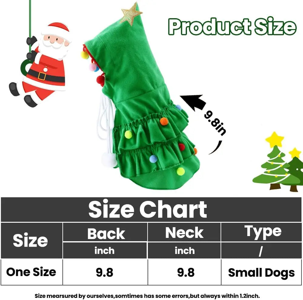 Cat Christmas Outfit Green Pet Cloak with Hat Star Pompoms Puppy Cape Clothes Tree Elf Costumes Party Pet Supplies Accessories