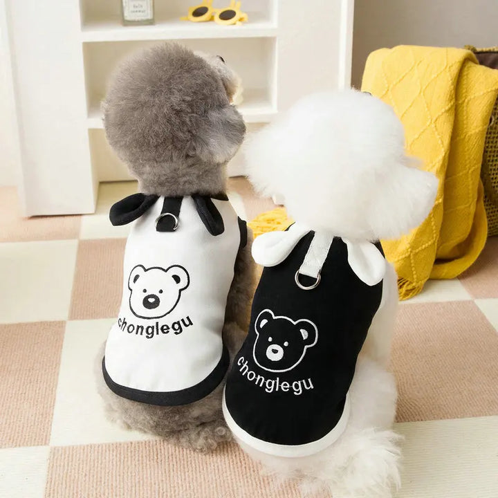 Cute Bear Print Summer Black White Puppy T-Shirt - JoySkyProducts